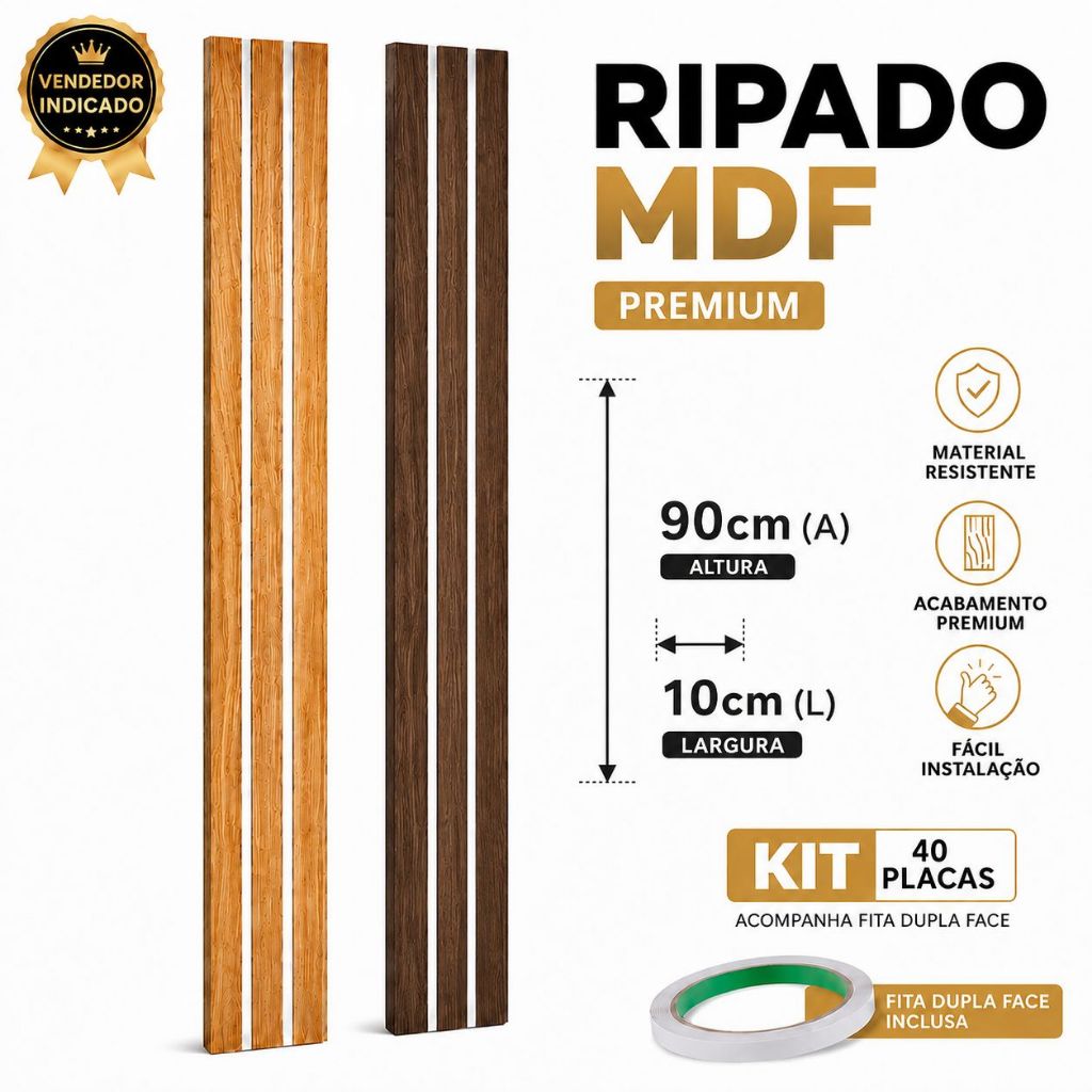 KIT 40 Revestimento Painel 90X10CM De Parede Ripado Decorati