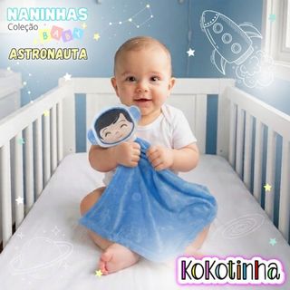 Naninha menino astronauta - mantinha para bebê menino - Tema astronauta, galáxia, nave, foguete, estrela