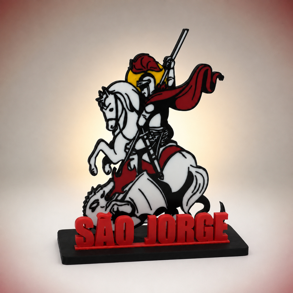São Jorge em Impressão 3D com Base | Decoração Religiosa para Altar, Mesa e Presente Católico