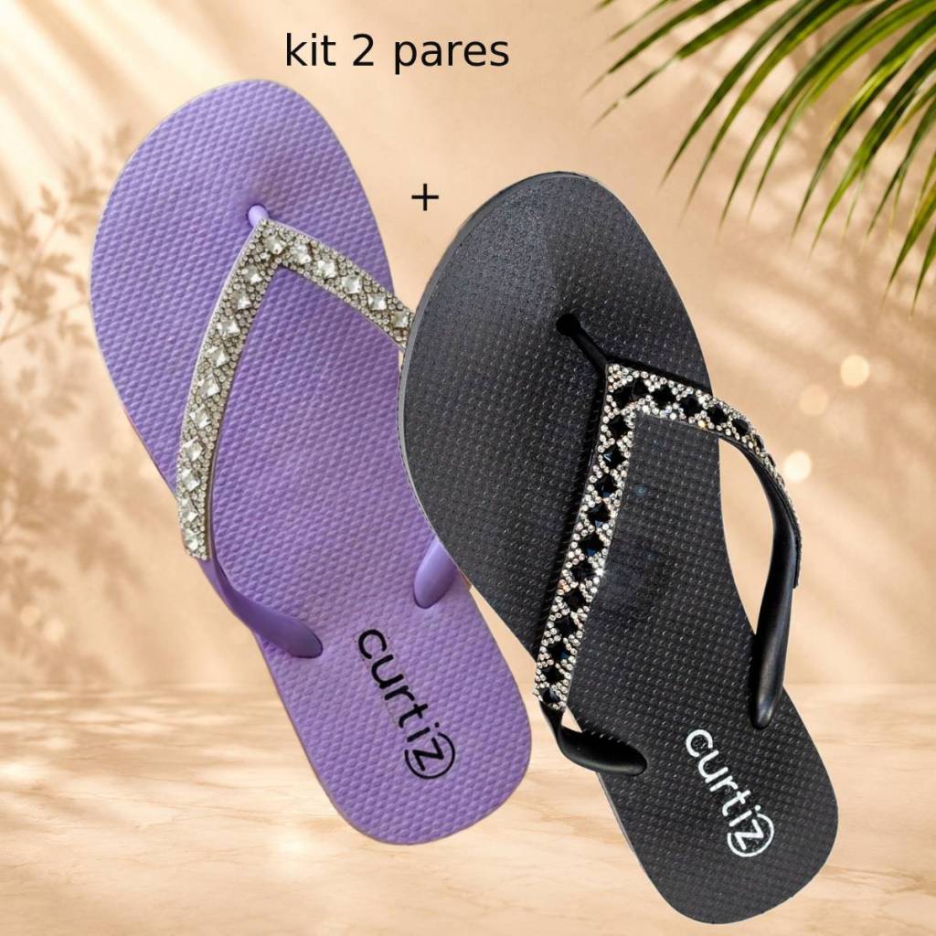 Kit Chinelo Feminino Com Pedraria Antiderrapante Confortável Casual Leve Macio Dia a Dia Oferta