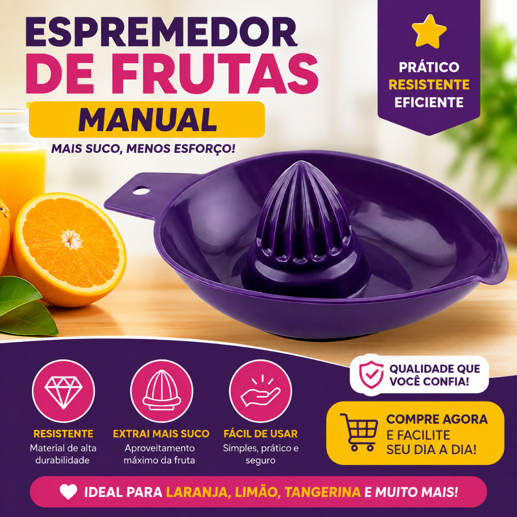 Espremedor de Frutas Manual Laranja Limão | Extrator de Suco Resistente | Fácil de Usa