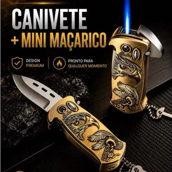 Maçarico Isqueiro Canivete Multifuncional Recarregável Sobrevivência Camping TáticoMilitar Churrasqueira Pesca( Sem Gás)