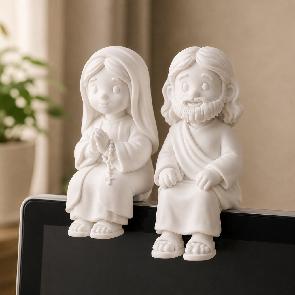 Mini Jesus ou  Mini Maria Sentados  Para  Para Monitor Mesa Prateleira Nicho Carro Decoração Católica Religiosa Presente