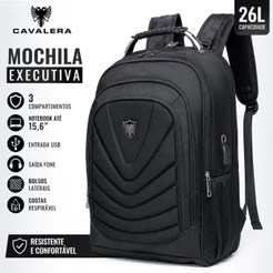 Mochila Cavalera Executiva Notebook Moderna Cabo De Aço Preta