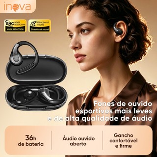 INOVA Fone Bluetooth Condução Óssea Sem Fio Gancho Auricular Autonomia até 35 Horas para Academia Corrida