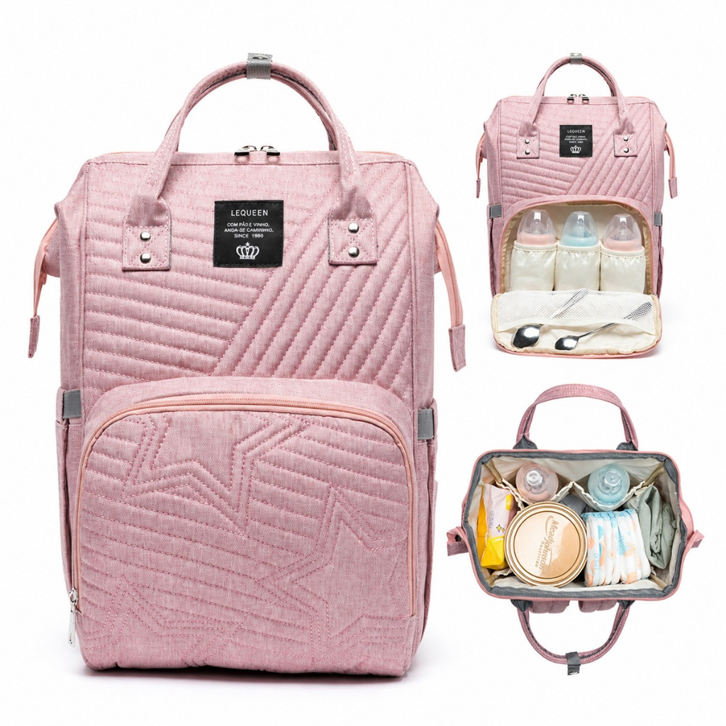Bolsa Mochila Maternidade Bebê Lequeen Original Star Reforçada Multifuncional