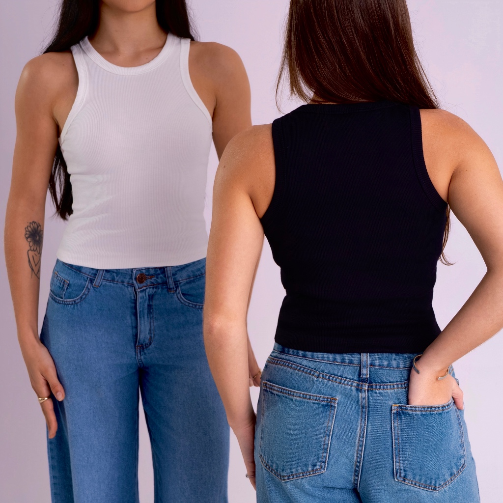 Kit 2 Regata Feminina ELASTANO com ALGODÃO Regatinha Feminina Treino Casual Ribana Canelada