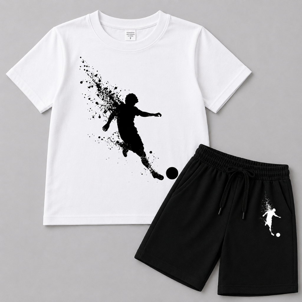 Conjunto Infantil Menino Futebol Camiseta Bermuda Estampada Roupa Esportiva Infantil Look Menino