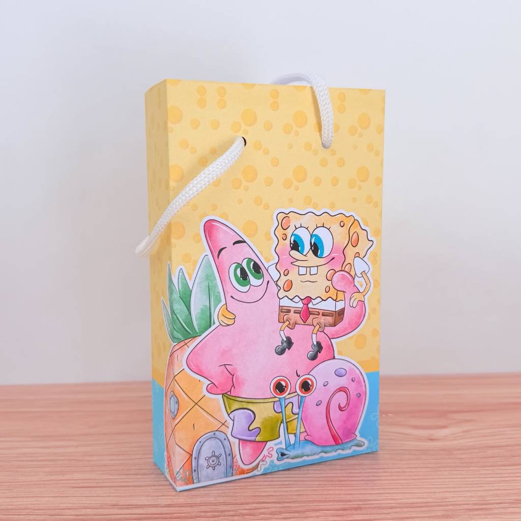 Sacolinha P Personalizada Bob Esponja Aquarela para Aniversário Lembrancinha Festa Infantil de 10 a 40 unidades