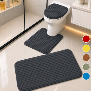 Kit Tapete para Banheiro 3 Peças Conjunto Tapete Banheiro Canelado Tapete Aveludado Premium