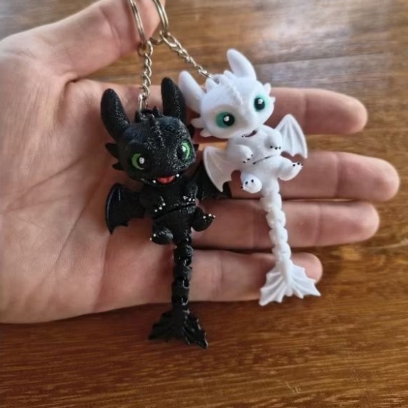 Chaveiro Banguela e Fúria da Luz 3D Articulado 7cm | Como Treinar o Seu Dragão | Unidade ou Casal