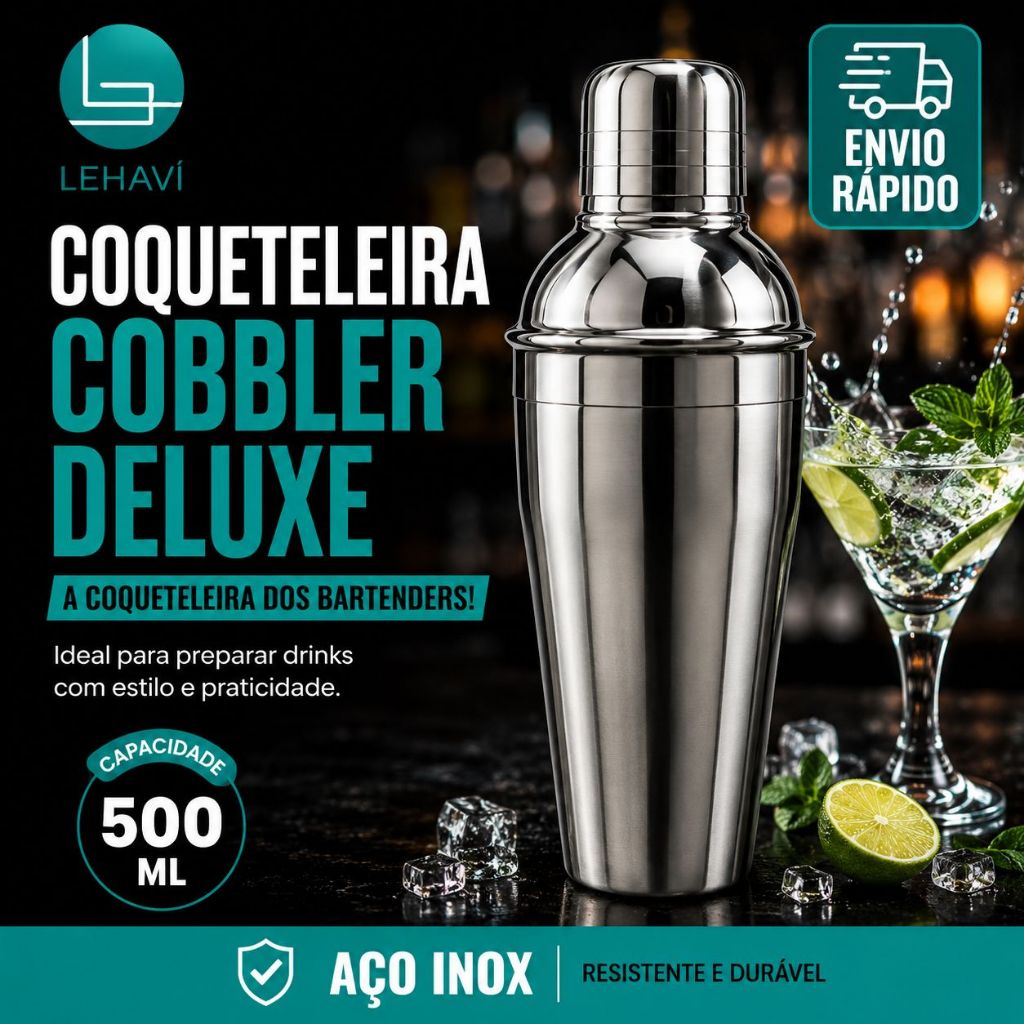 Coqueteleira Inox 500ml com Filtro e Tampa Dosadora para Drinks Caipirinha Bartender