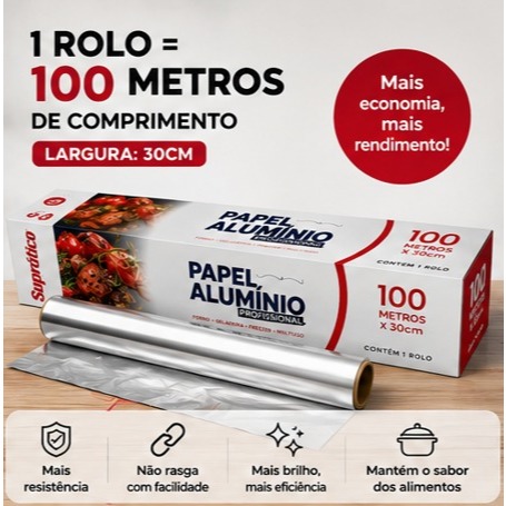 Rolos De Papel Alumínio 100M X 30cm Folha De Alumínio