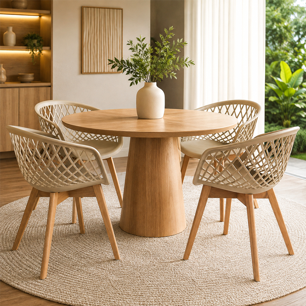 Kit 4 Cadeiras Web Wood Polipropileno Base Madeira Cozinha Sala de Jantar Varanda Sacada