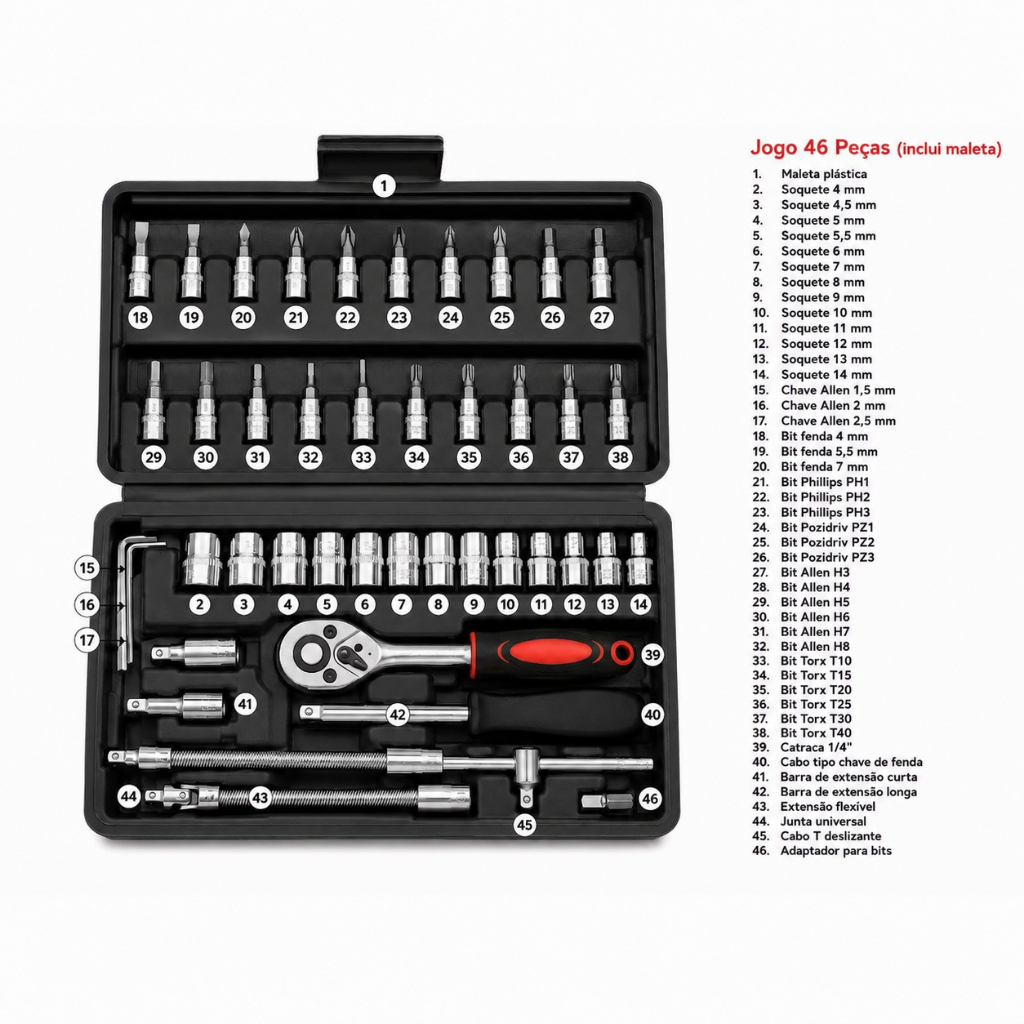 Kit 129/46/11 Pcs Jogos De Ferramentas Completo C/Soquetes Chaves Maleta Professional — imagem 2 de 2