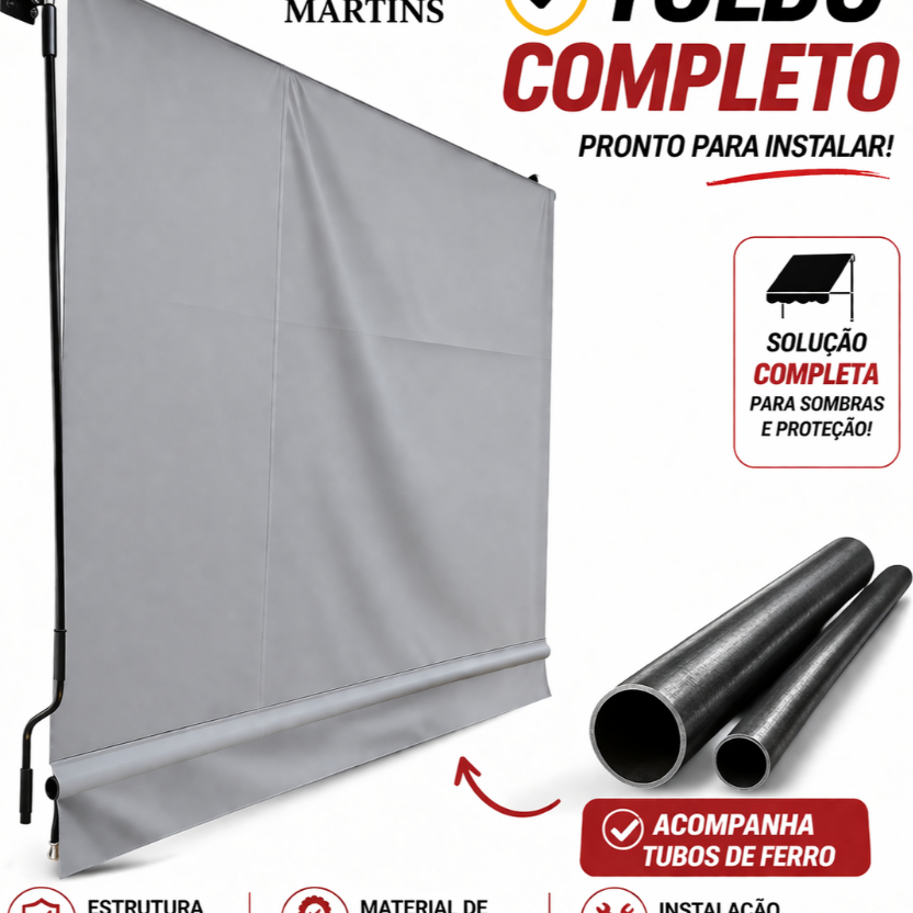 Toldo Completo Retrátil | Lona 2,20 x 1,00 Sob medida Impermeável | Com Tubos Área Externa Varanda
