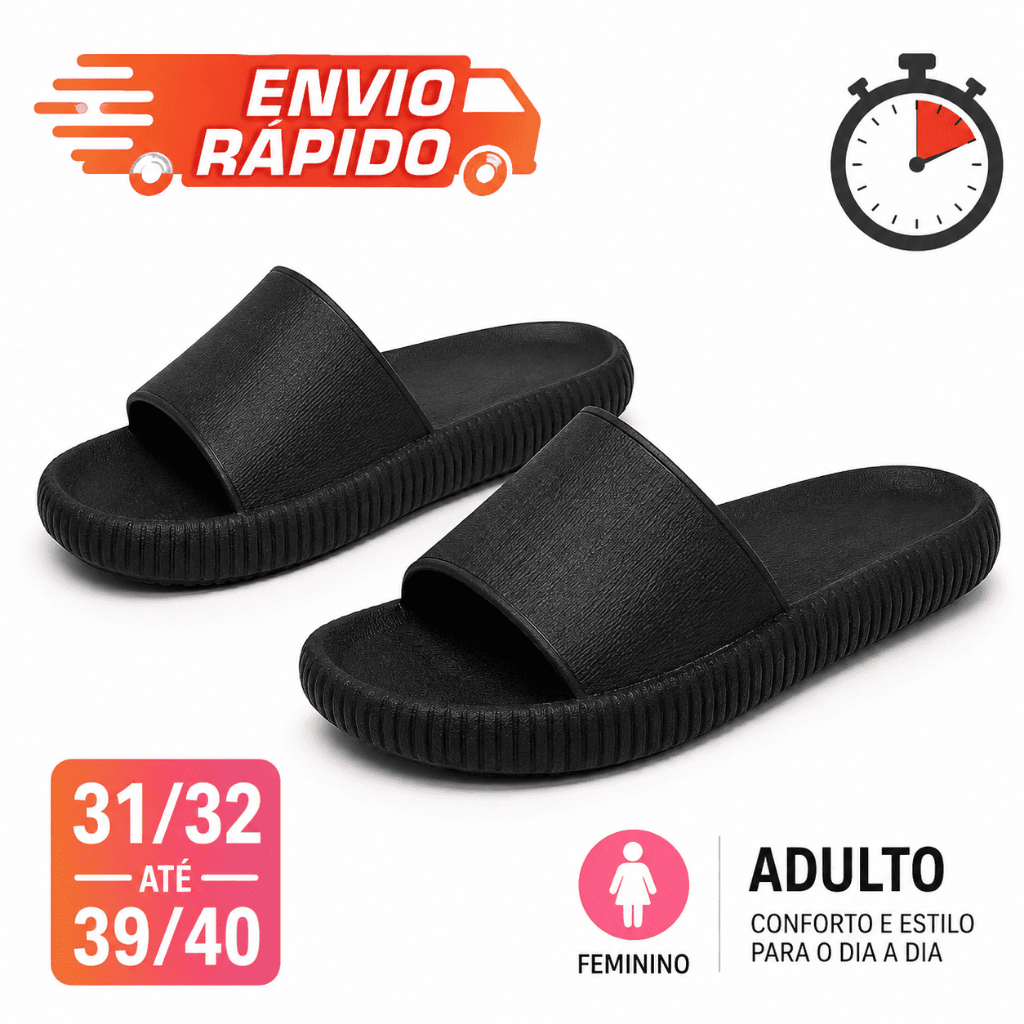 Chinelo Feminino 31-40 Slide EVA Macio Leve Antiderrapante Confortável Praia Casa Banho Impermeável