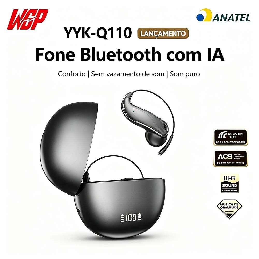 Imagem WGP Fone de ouvido inteligentes com IA aberto OWS Bluetooth V6.1 | Som imersivo, leve como uma pena, sem dor nas orelhas
