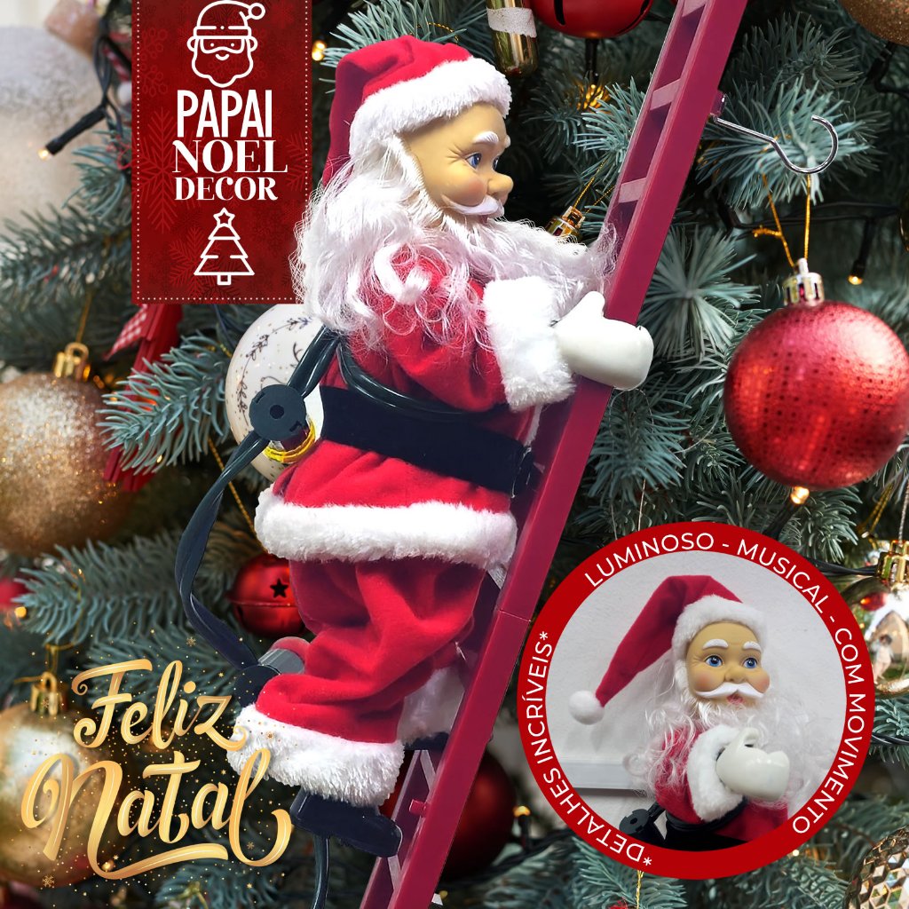 Papai Noel Escalador Escada Musical Natalino Com Movimento Enfeite Decorativo Decoração - 109cm