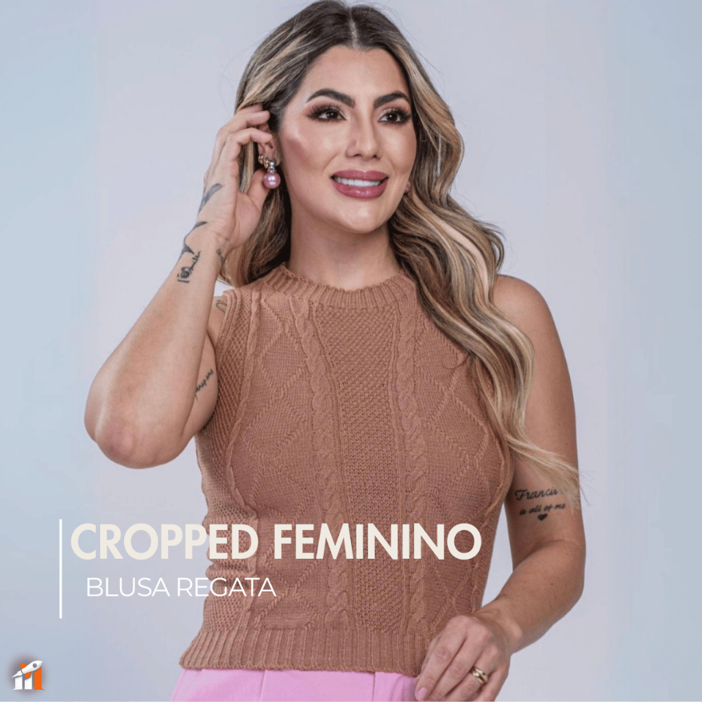 Cropped Feminino Blusa Regata Estilo Blogueira Moda Primavera Verão Detalhes Tranças