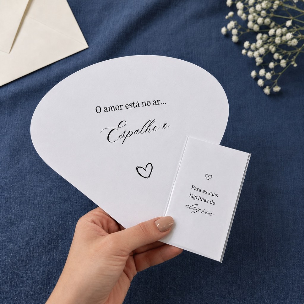 Kit - Lágrimas de Alegria + Leque Personalizado para Casamento Minimalista Papelaria Cerimônia - Envio Imediato