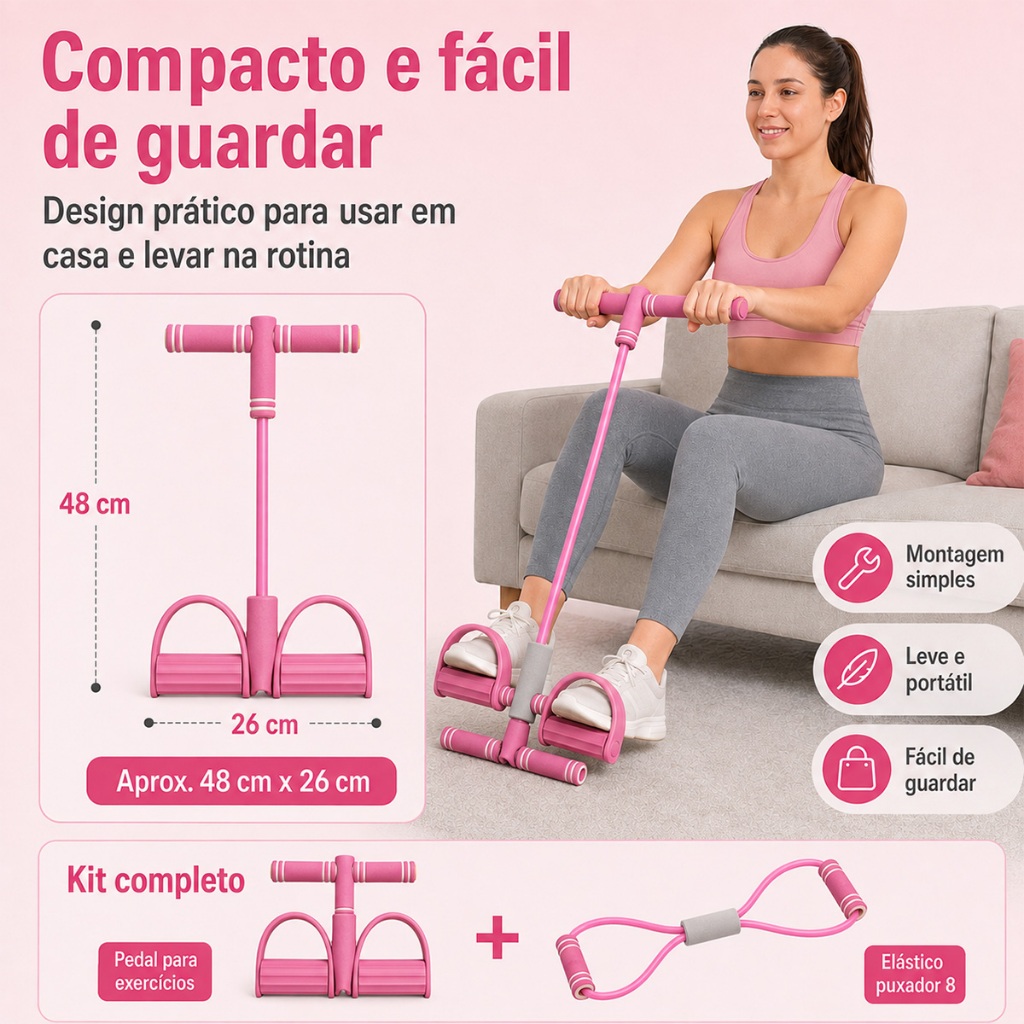 KIT Elástico Extensor Para Exercícios Em 8 + Aparelho Fitness Para Abdominal Ginastica