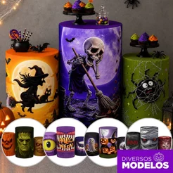 Capa Cilindro Halloween Decoração Festa Dia das Bruxas Trio Cilindro Veste Fácil em Tecido Sublimado