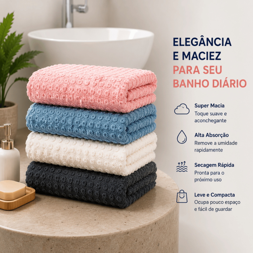 Toalha de Banho Microfibra Nuvem 70x140cm | Super Macia | Alta Absorção | Secagem Rápida Ref FJ91959