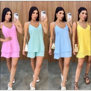 Vestido Feminino Curto de Alça Soltinho Elegante Babado e Cores Candy Colors Verão Vestido Alcinha Duna