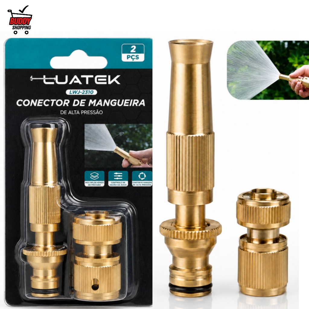 Kit Conector de Mangueira LUATEK LWJ-2310 com Bico de Jato Ajustável