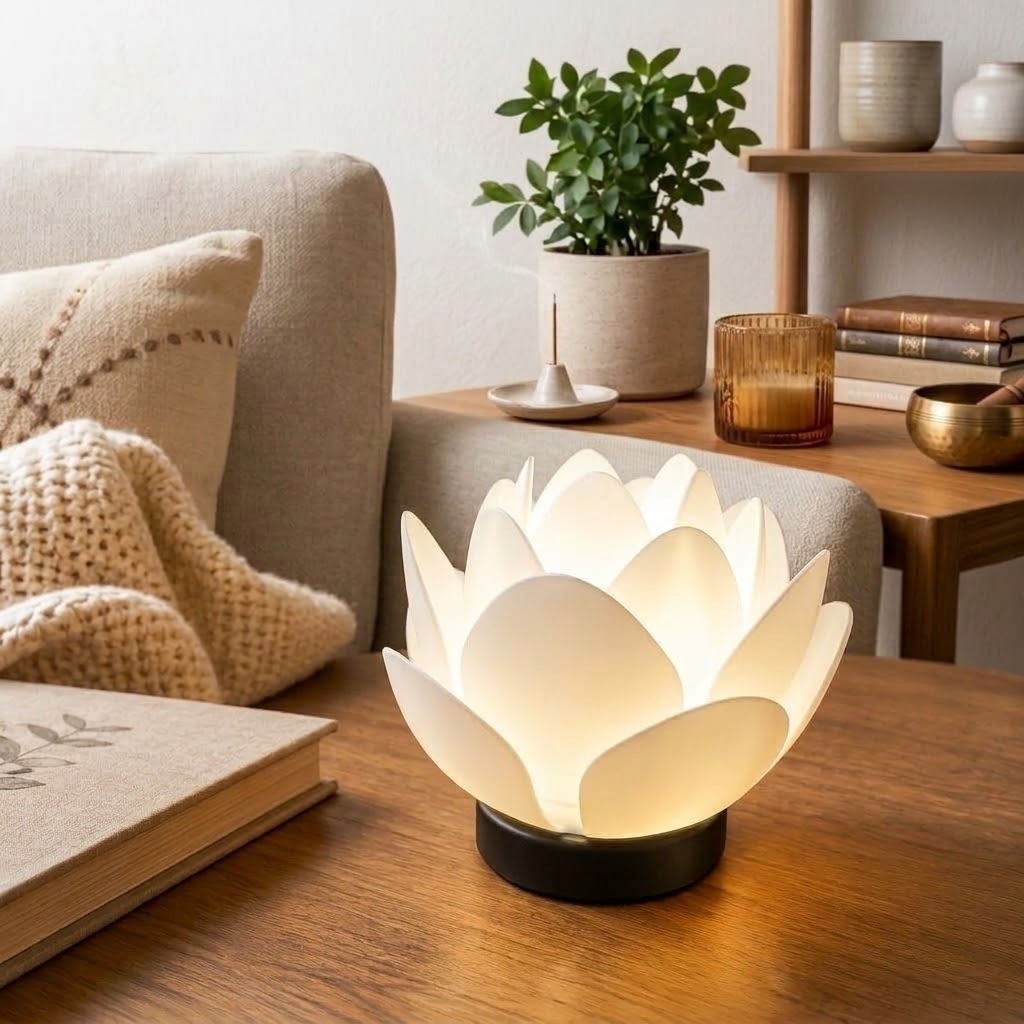 Imagem Luminaria Flor De Lotus De Mesa Quarto Sala Moderno Meditação Ambiente decoração Aconchegante Zen Cantinho Da Leitura
