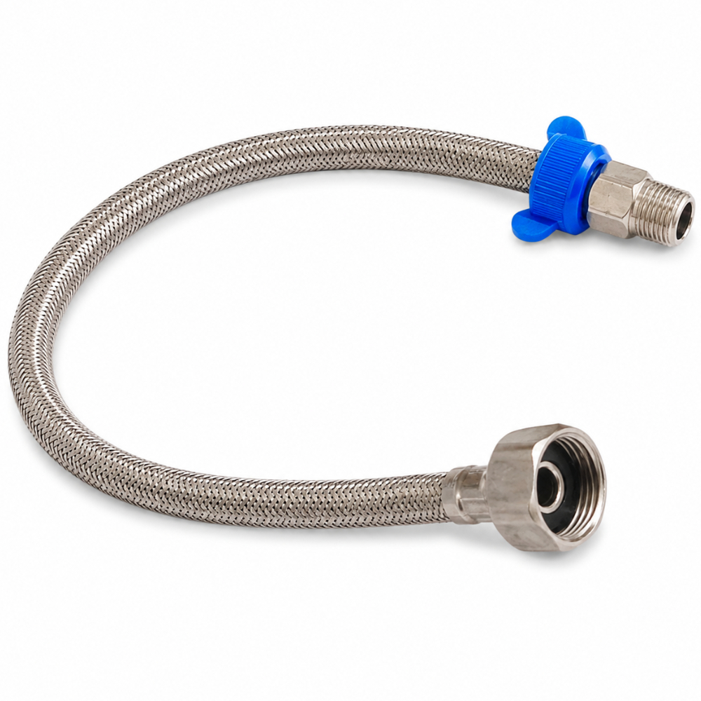 ENGATE RABICHO FLEXÍVEL INOX TRANCADO 40CM PARA TORNEIRA 1/2 ALTA RESISTÊNCIA PRATEADO