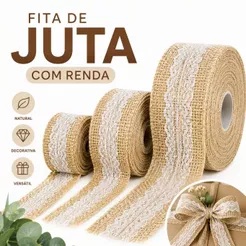 Fita de Juta decorativa com renda para laços c/ 4/2 Metros Decoração, Artesanato, Casamento