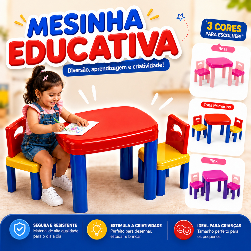Mesinha de Brinquedo Infantil Com Mesa e Cadeira Didatica Para Meninos e Meninas