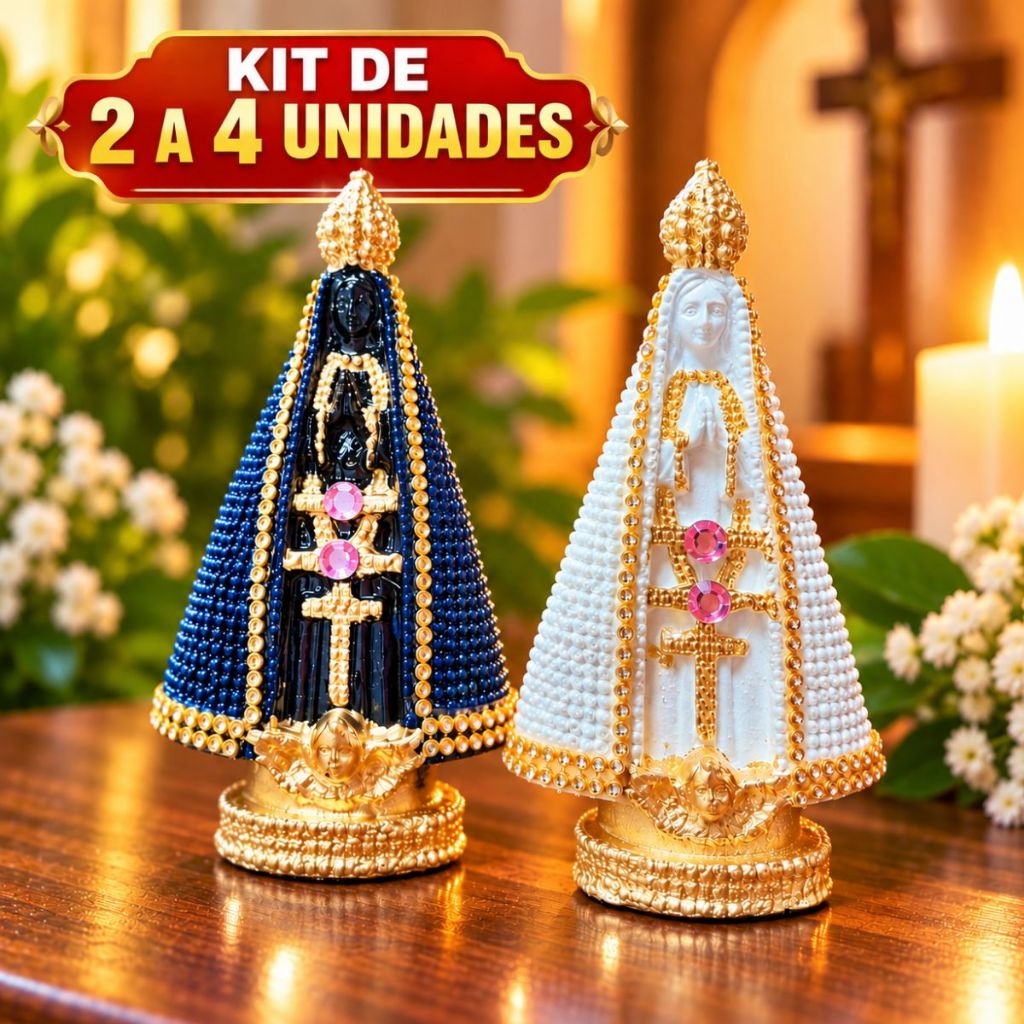 Kit 2/3/4 Nossa Senhora Aparecida 15cm Azul e Branca Lembracinha Para Batizado e Casamento