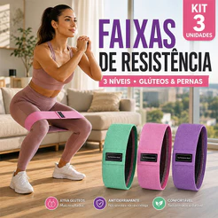 Faixas de Resistência Elástica de Algodão Kit 3 Níveis Antiderrapante para Glúteos Pernas Fitness