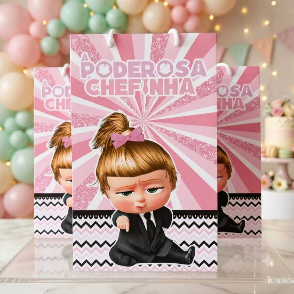 kit 10|15|20|30 Sacolinhas Personalizadas P – Festa Infantil, Lembrancinha com Alça A poderosa chefinha