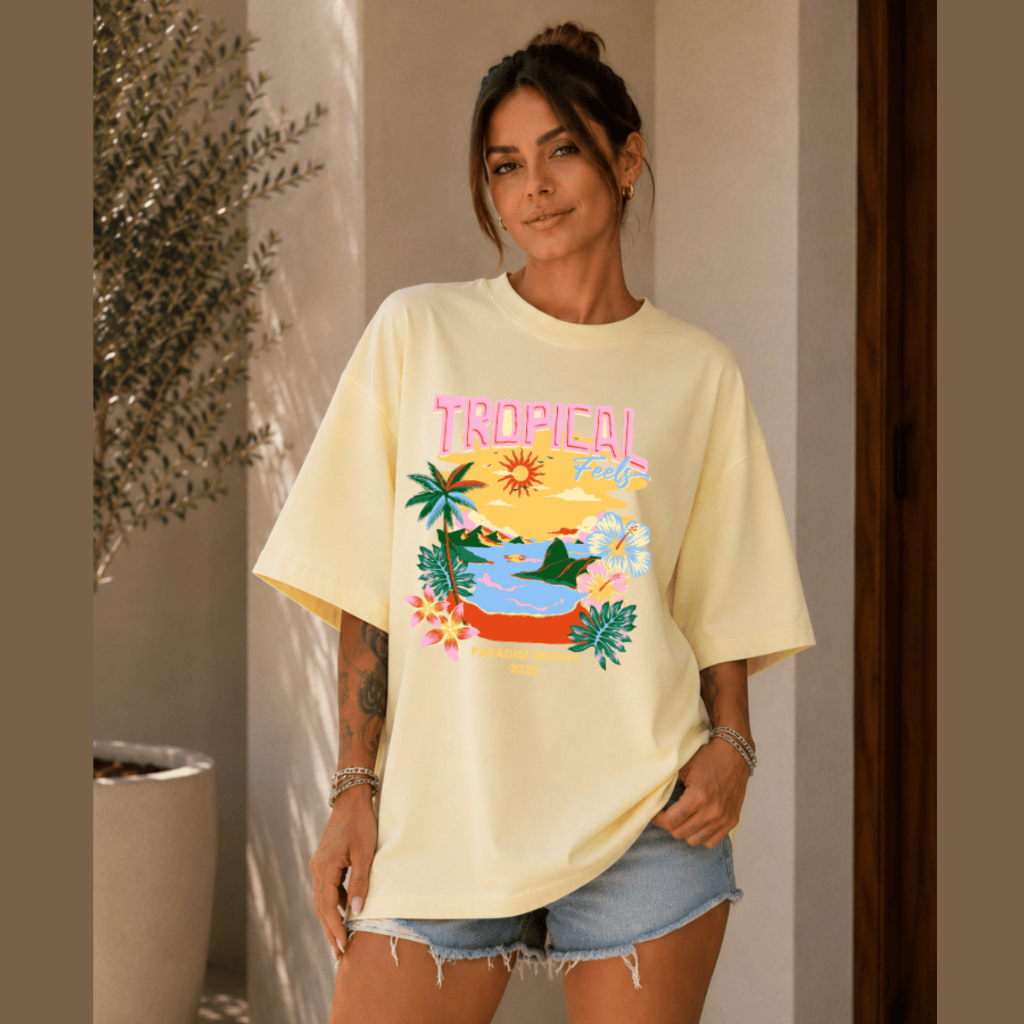 Camiseta Feminina Oversized T-Shirt Estampada 100% Algodão Streetwear Ombro Caído Modelagem Larga Confortável