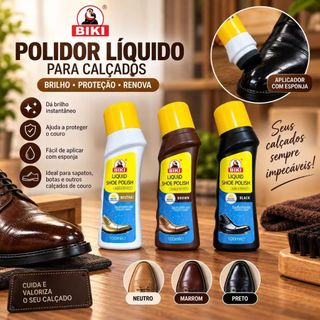 Polidor Líquido para Calçados BIKI 100ml – Brilho e Proteção para Couro      1 - 7
