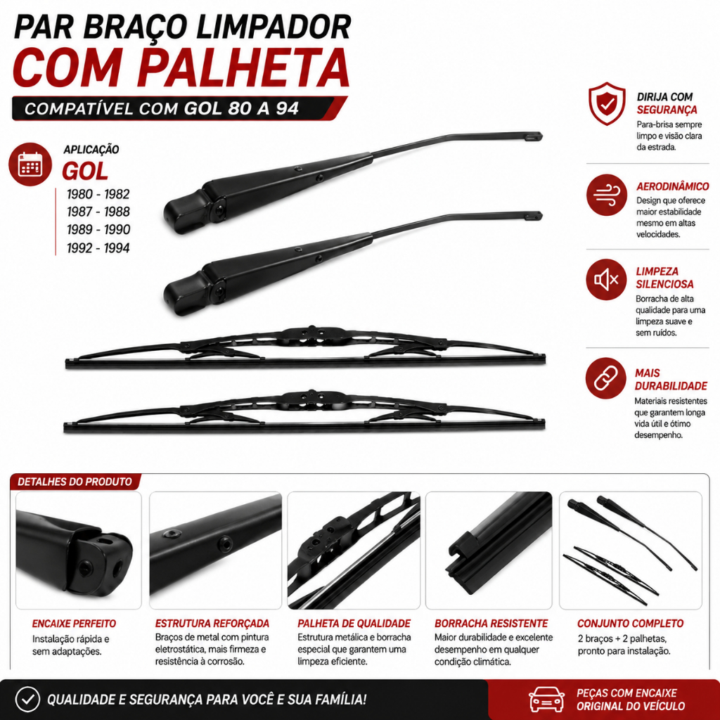 Par Braço Limpador Saveiro 82 84 87 90 92 94 95 Com Palheta — imagem 2 de 2