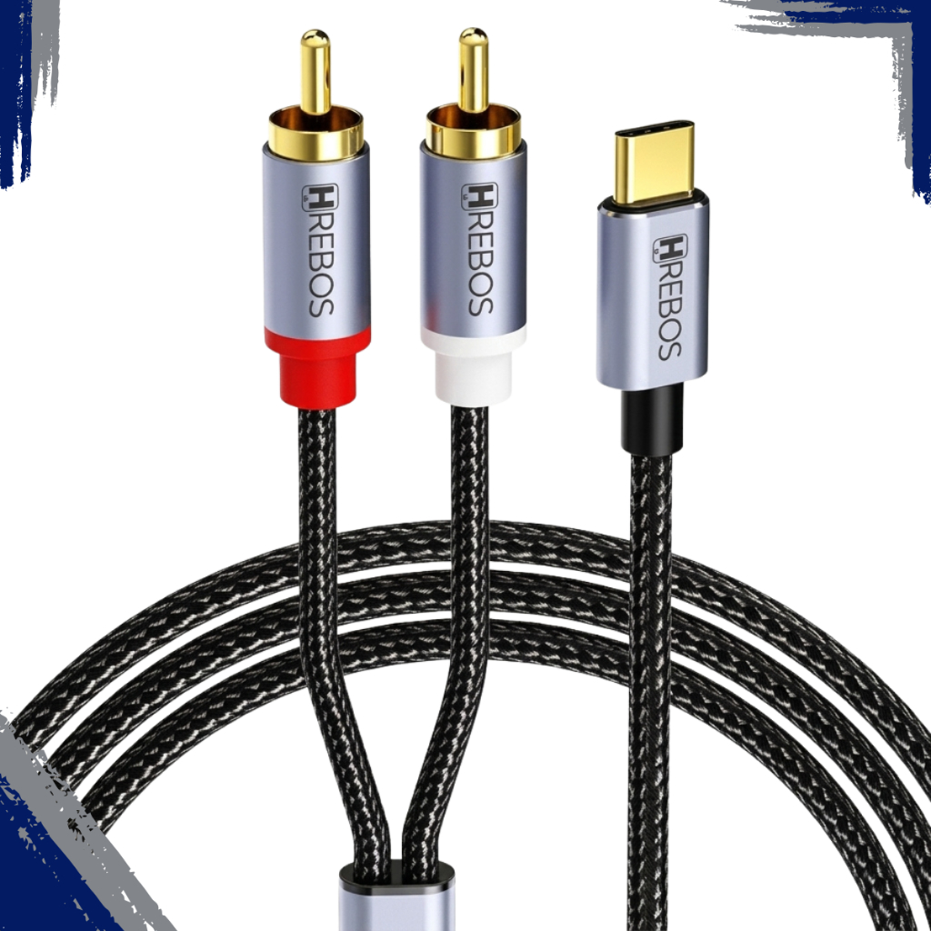 Cabo de Áudio Tipo C x RCA Macho L+R 1 Metro - Auxiliar Celular Notebook Smartphone Tablet Adaptador