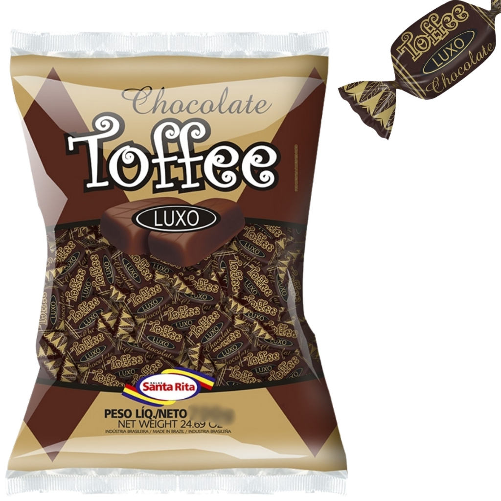Pacote Bala Toffee Sabor Chocolate 120 unid Doce Santa Rita 600g
