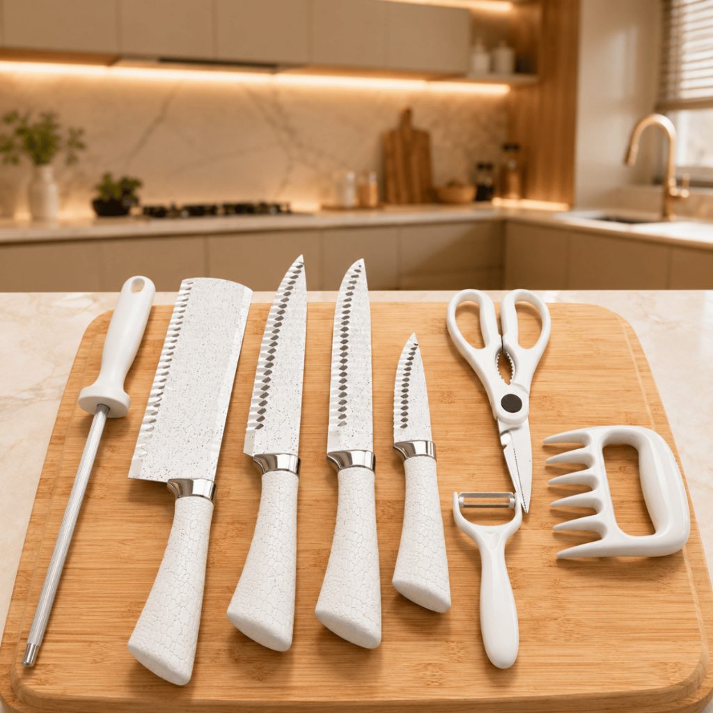 Jogo de Facas de Cozinha 8 Peças Genebra Corte Navalha Antiaderente Premium