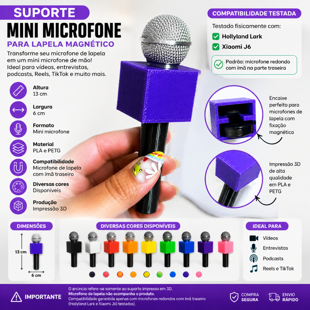 Mini Microfone para Microfone de Lapela Magnético – Impressão 3D