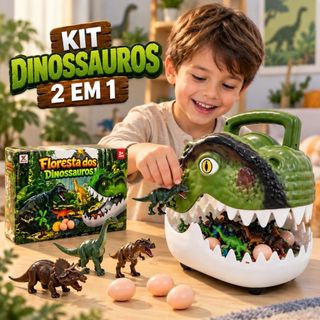 Kit Brinquedo Dinossauro 2 em 1 Com Carrinho Armazenamento Floresta Moderna Portátil Infantil