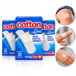 Kit 3 Caixas Band-Aid Family Care Cotton Line Curativos Flexíveis para Uso Diário Bege Transparente
