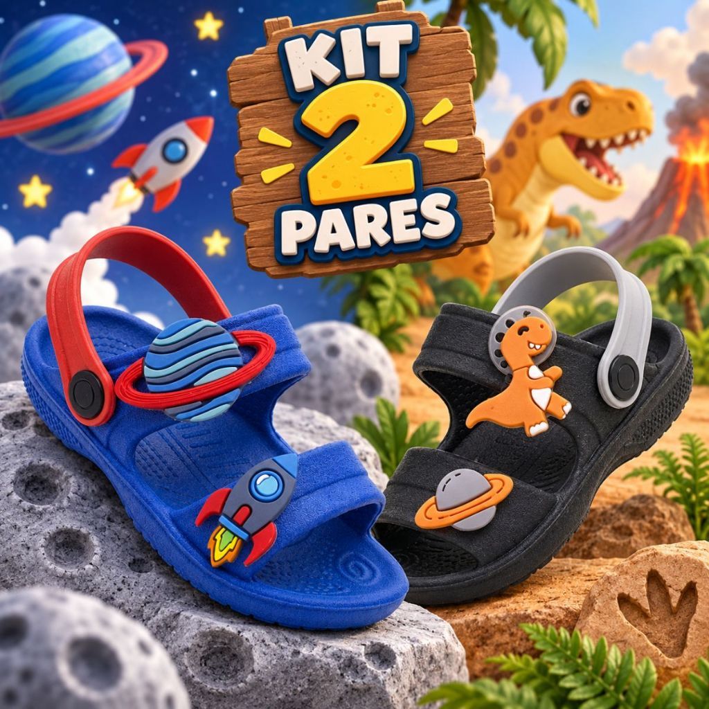 Kit 2 Papete Infantil Menino Colorida Leve e Flexível Sandália Verão
