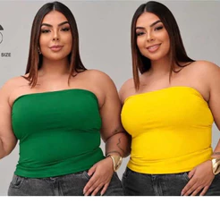 Blusa Cropped Top Tube Plus Size Feminino Tomara que Caia Forro Duplo Tendência Verão Casual Festas