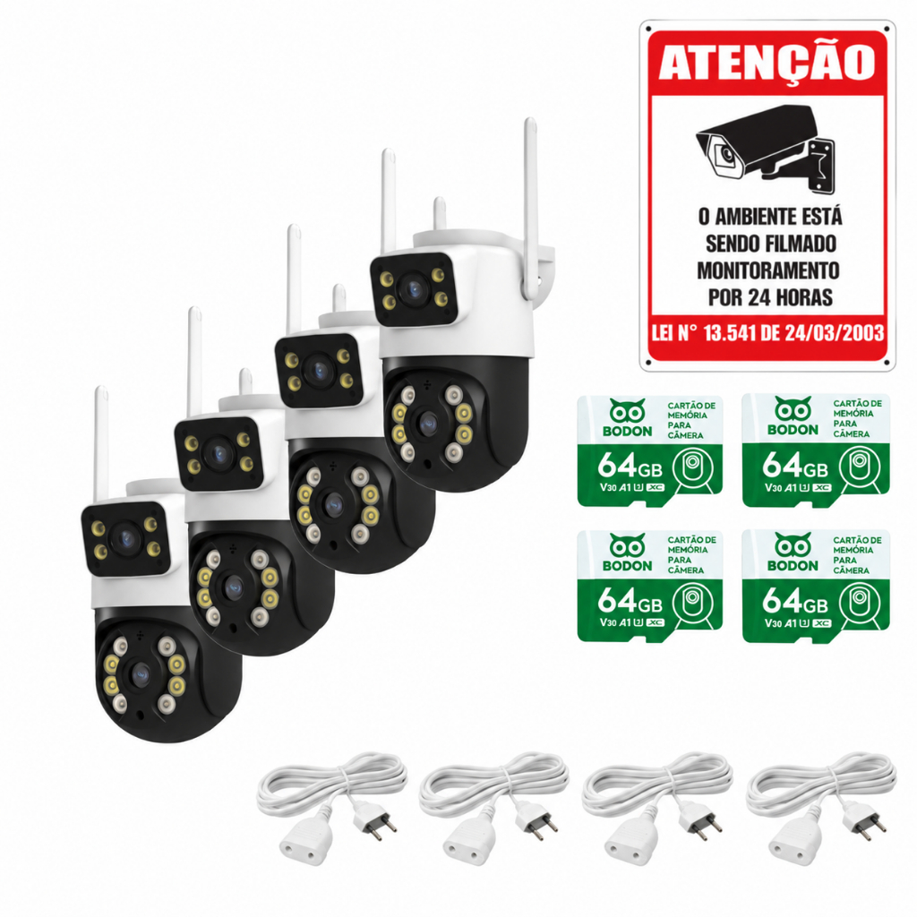 Kit 4 Câmeras Externa IP a Prova D'agua 2 EM 1 Com Visão Noturna Wifi Infravermelho