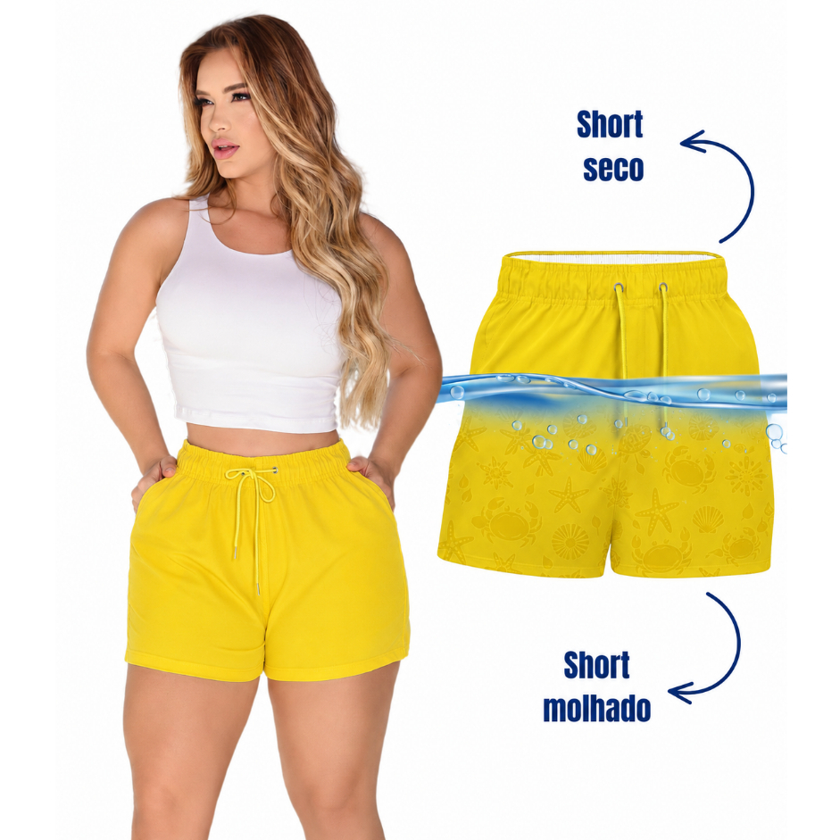 Short Mágico Feminino Conforto e Estilo Que se Revela na Água Secagem Rápida Moda Praia Casual